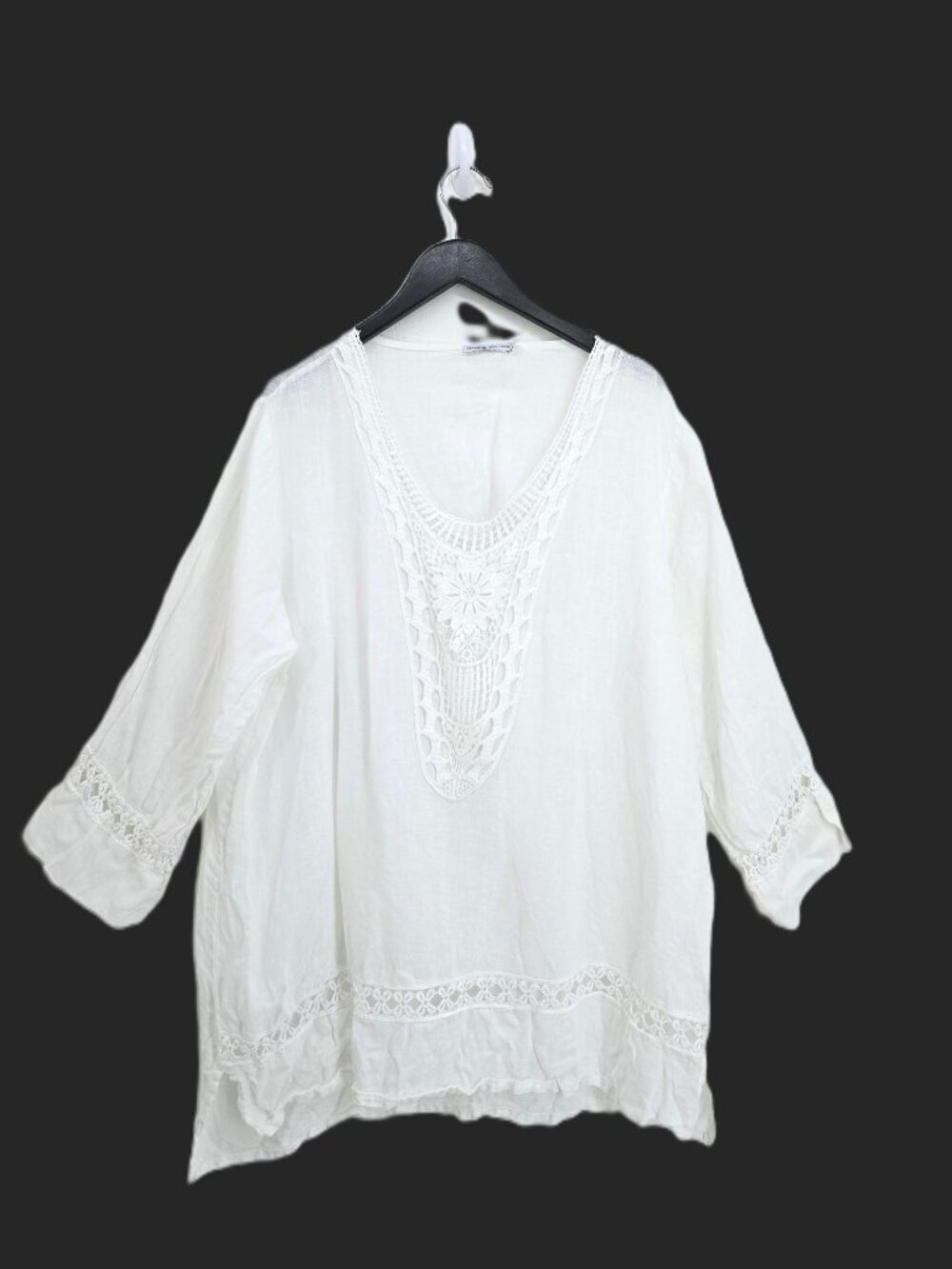 Martina Innocenti White Italian Linen Crochet Lace Tunic 3/4 Sleeve Top Women 3X